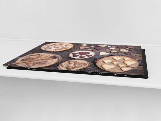 Tempered GLASS Cutting Board - Glass Kitchen Board; Cakes and Sweets Serie DD13 Cookies hearts