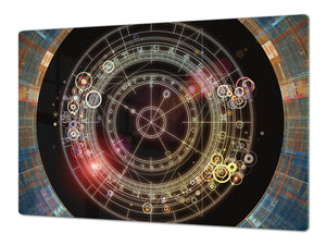 ENORMOUS  Tempered GLASS Chopping Board - Induction Cooktop Cover – SINGLE: 80 x 52 cm; DOUBLE: 40 x 52 cm; DD43 Abstract Graphics Series: Mystical astrology