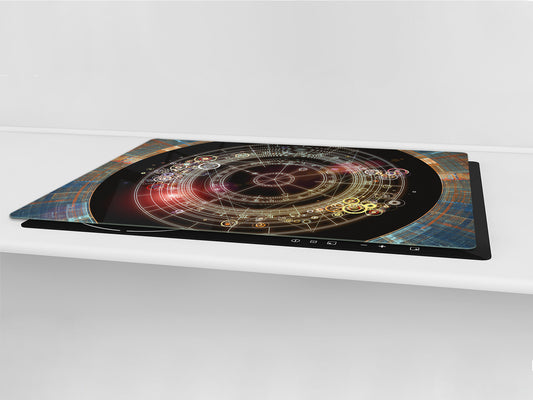 ENORMOUS  Tempered GLASS Chopping Board - Induction Cooktop Cover – SINGLE: 80 x 52 cm; DOUBLE: 40 x 52 cm; DD43 Abstract Graphics Series: Mystical astrology