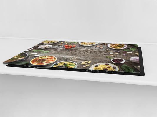 BIG KITCHEN BOARD & Induction Cooktop Cover – Glass Pastry Board - Food series DD16 Healthy eating