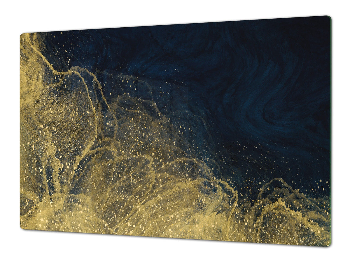 Gigantic Worktop saver and Pastry Board - Tempered GLASS Cutting Board - MEASURES: SINGLE: 80 x 52 cm; DOUBLE: 40 x 52 cm; DD38 Golden Waves Series: Wave of glitter