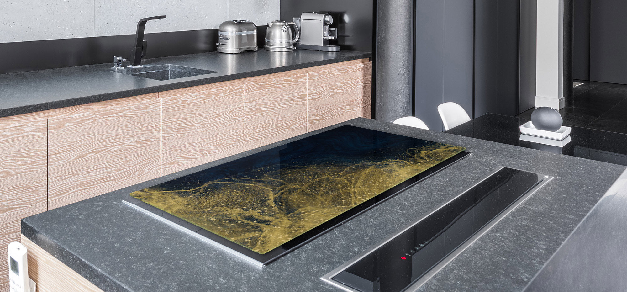 Gigantic Worktop saver and Pastry Board - Tempered GLASS Cutting Board - MEASURES: SINGLE: 80 x 52 cm; DOUBLE: 40 x 52 cm; DD38 Golden Waves Series: Wave of glitter