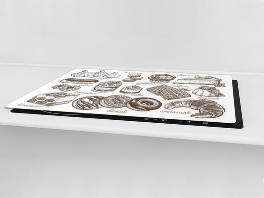 Tempered GLASS Cutting Board - Glass Kitchen Board; Cakes and Sweets Serie DD13 Desserts vintage set