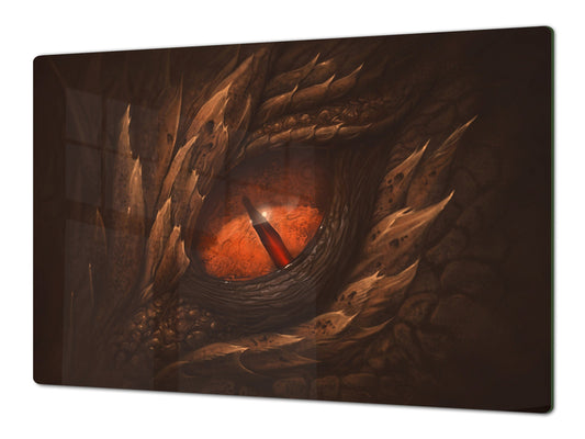 ENORMOUS  Tempered GLASS Chopping Board - Induction Cooktop Cover – SINGLE: 80 x 52 cm; DOUBLE: 40 x 52 cm; DD43 Abstract Graphics Series: Eye of fantasy dragon