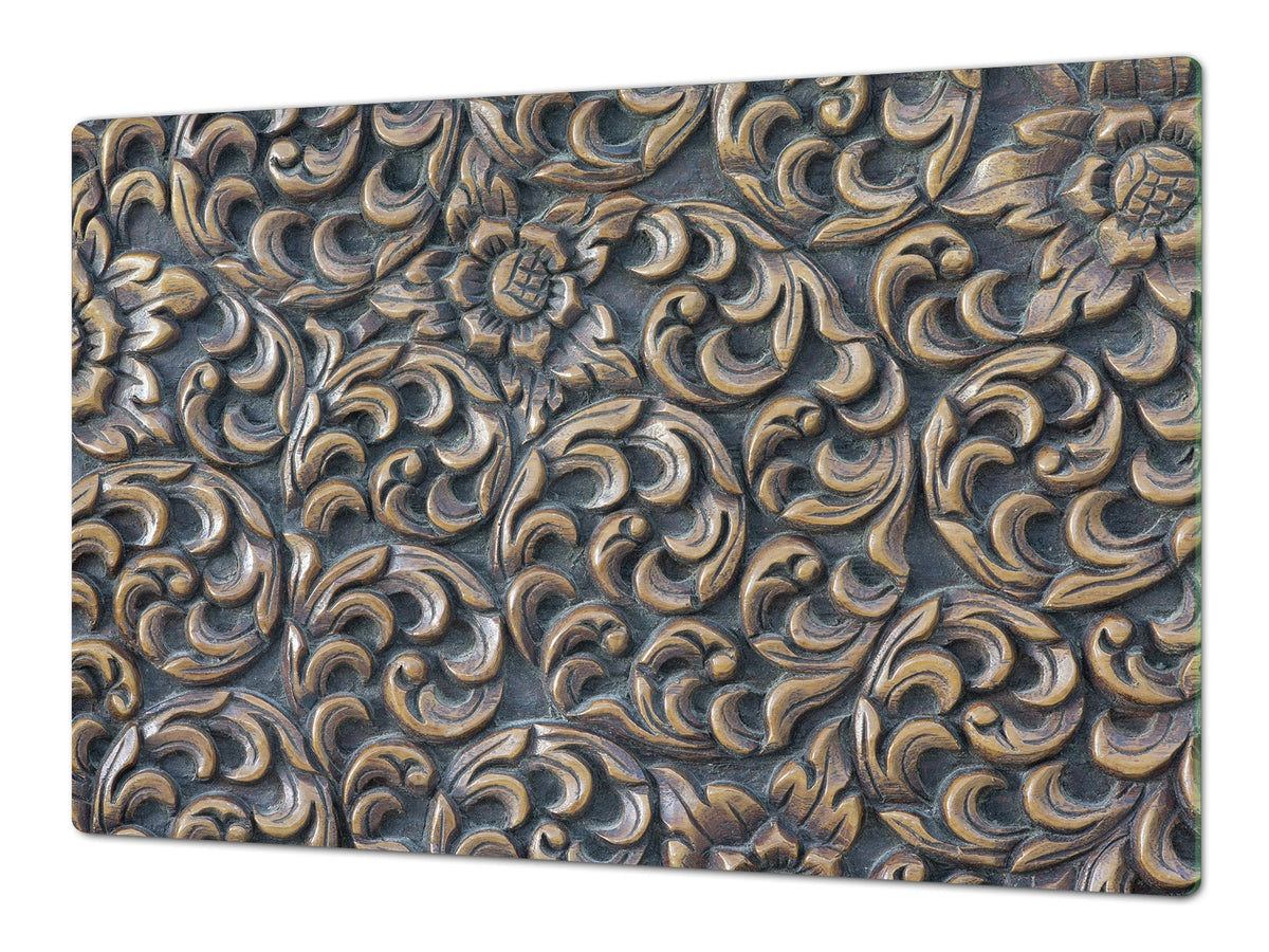 HUGE TEMPERED GLASS COOKTOP COVER – Glass Cutting Board and Worktop Saver – SINGLE: 80 x 52 cm (31,5” x 20,47”); DOUBLE: 40 x 52 cm (15,75” x 20,47”); DD40 Decorative Surfaces Series: Wooden flowers