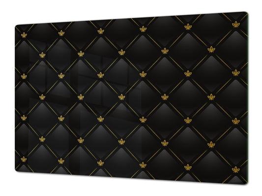 HUGE TEMPERED GLASS COOKTOP COVER – Glass Cutting Board and Worktop Saver – SINGLE: 80 x 52 cm (31,5” x 20,47”); DOUBLE: 40 x 52 cm (15,75” x 20,47”); DD40 Decorative Surfaces Series: Vector black leather background
