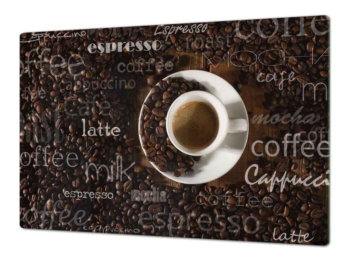 Worktop saver and Pastry Board – Glass Kitchen Board- Coffee series DD07 Coffee inscription 2