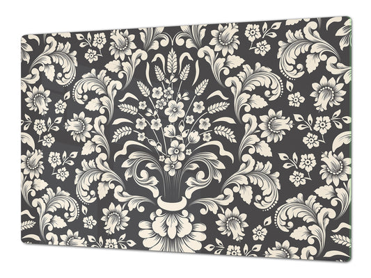 ENORMOUS  Tempered GLASS Chopping Board - Flower series DD06A Damask luxury