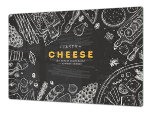 BIG KITCHEN BOARD & Induction Cooktop Cover – Glass Pastry Board - Food series DD16 Tasty cheese