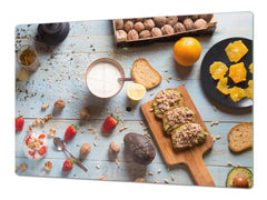 BIG KITCHEN BOARD & Induction Cooktop Cover – Glass Pastry Board - Food series DD16 Breakfast 1