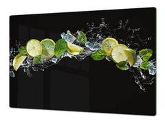 UNIQUE Tempered GLASS Kitchen Board Fruit and Vegetables series DD02 Lemon with mint