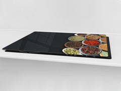 Schneidbrett aus Hartglas und schützende Arbeitsoberfläche – Schneideplatten: Sehr groß Küchenbrett aus Hartglas und Kochplattenabdeckung; spice series DD03B: Spicy spices 2