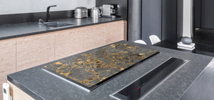 UNIQUE Tempered GLASS Kitchen Board – Impact & Scratch Resistant Cooktop cover DD32 Marbles 2 Series: Agate interwoven with gold