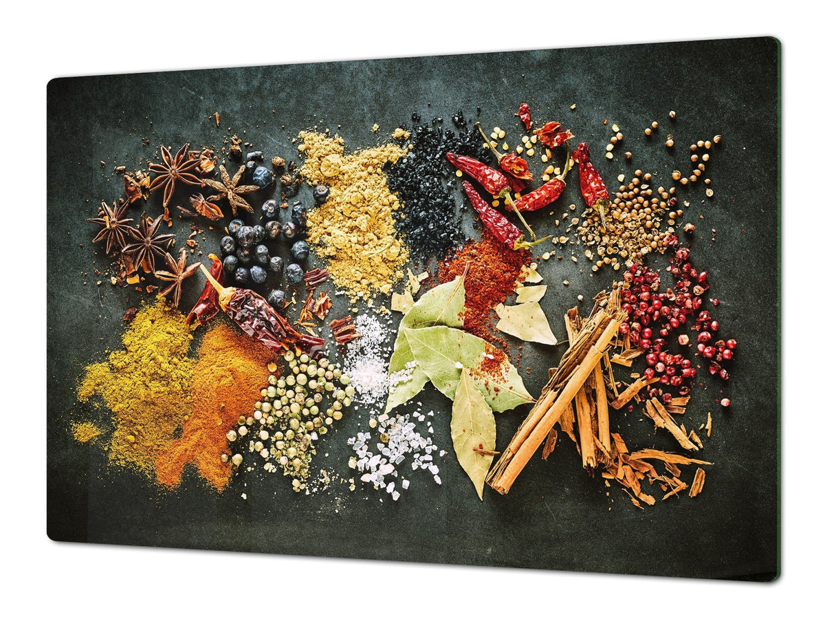 Schneidbrett aus Hartglas und schützende Arbeitsoberfläche – Schneideplatten: Sehr groß Küchenbrett aus Hartglas und Kochplattenabdeckung; spice series DD03B: Seasonings 8