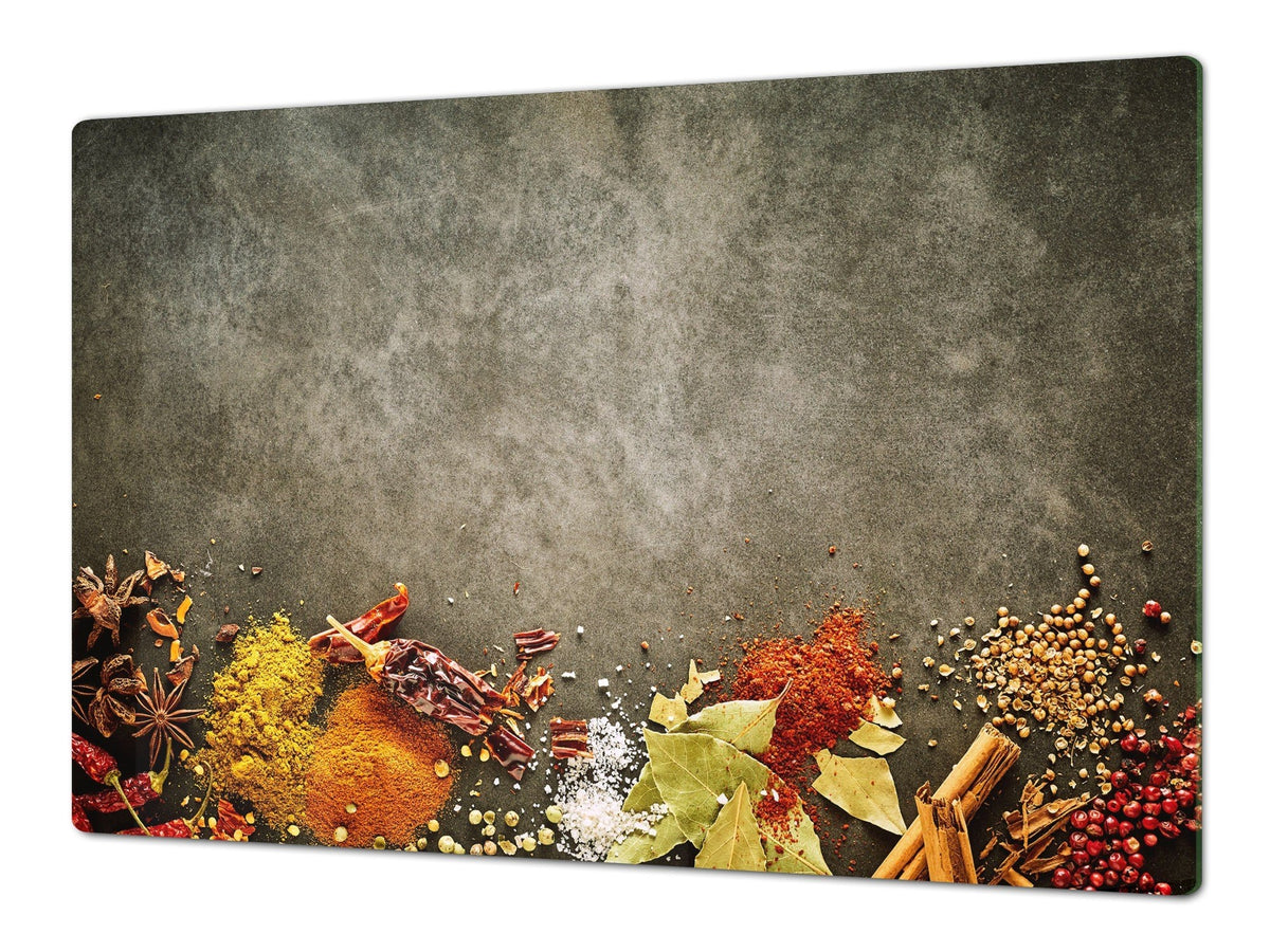 Schneidbrett aus Hartglas und schützende Arbeitsoberfläche – Schneideplatten: Sehr groß Küchenbrett aus Hartglas und Kochplattenabdeckung; spice series DD03B: Spices 9