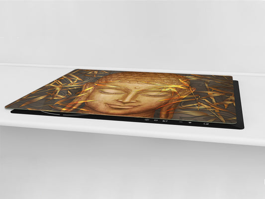 ENORMOUS  Tempered GLASS Chopping Board - Induction Cooktop Cover – SINGLE: 80 x 52 cm; DOUBLE: 40 x 52 cm; DD43 Abstract Graphics Series: Hand-drawn Buddha