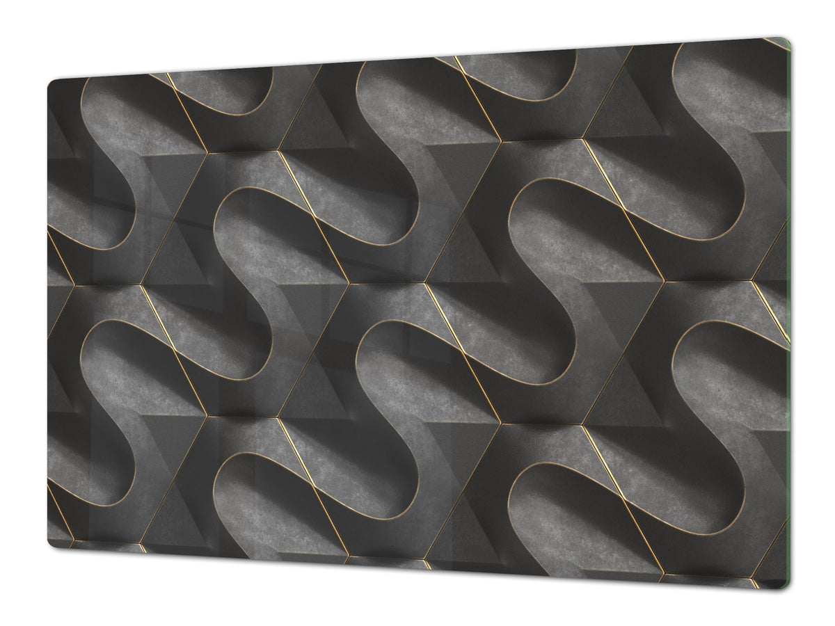 HUGE TEMPERED GLASS COOKTOP COVER – Glass Cutting Board and Worktop Saver – SINGLE: 80 x 52 cm (31,5” x 20,47”); DOUBLE: 40 x 52 cm (15,75” x 20,47”); DD40 Decorative Surfaces Series: Black waves