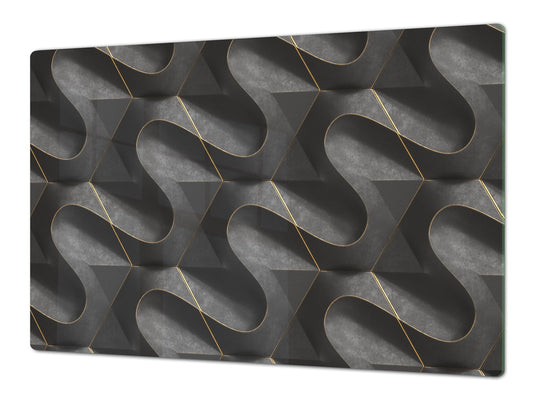 HUGE TEMPERED GLASS COOKTOP COVER – Glass Cutting Board and Worktop Saver – SINGLE: 80 x 52 cm (31,5” x 20,47”); DOUBLE: 40 x 52 cm (15,75” x 20,47”); DD40 Decorative Surfaces Series: Black waves