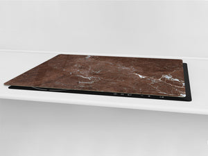 UNIQUE Tempered GLASS Kitchen Board – Impact & Scratch Resistant Cooktop cover DD32 Marbles 2 Series: Polished brown stone