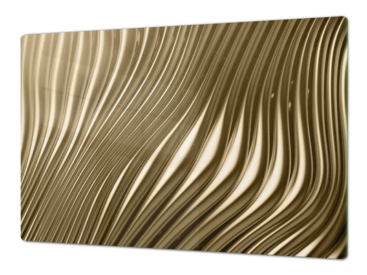 Gigantic Worktop saver and Pastry Board - Tempered GLASS Cutting Board - MEASURES: SINGLE: 80 x 52 cm; DOUBLE: 40 x 52 cm; DD38 Golden Waves Series: Golden metal strips