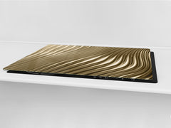 Gigantic Worktop saver and Pastry Board - Tempered GLASS Cutting Board - MEASURES: SINGLE: 80 x 52 cm; DOUBLE: 40 x 52 cm; DD38 Golden Waves Series: Golden metal strips