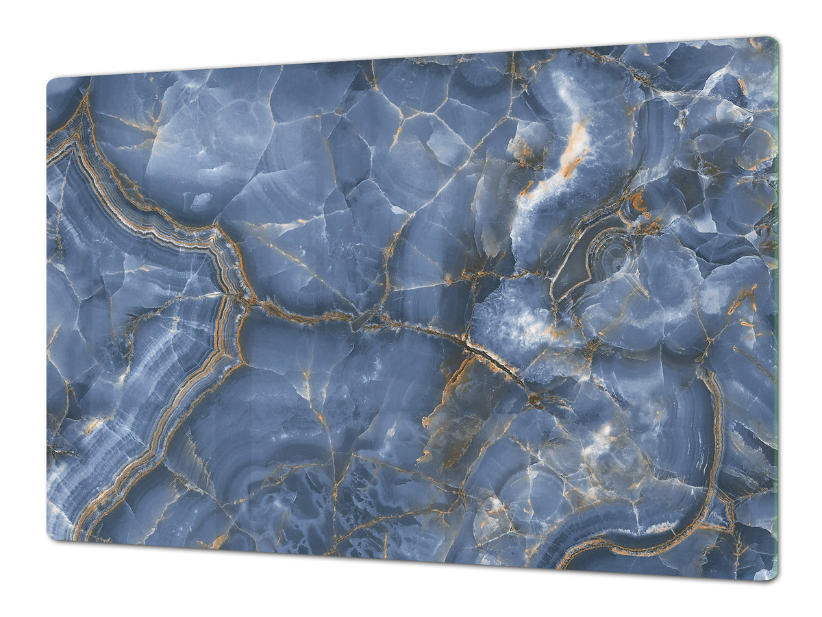 Gigantic Worktop saver and Pastry Board - Tempered GLASS Cutting Board DD21 Marbles 1 Series: Blue marble with light reflections