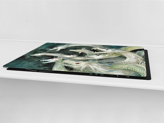 ENORMOUS  Tempered GLASS Chopping Board - Induction Cooktop Cover – SINGLE: 80 x 52 cm; DOUBLE: 40 x 52 cm; DD43 Abstract Graphics Series: Ancient monster