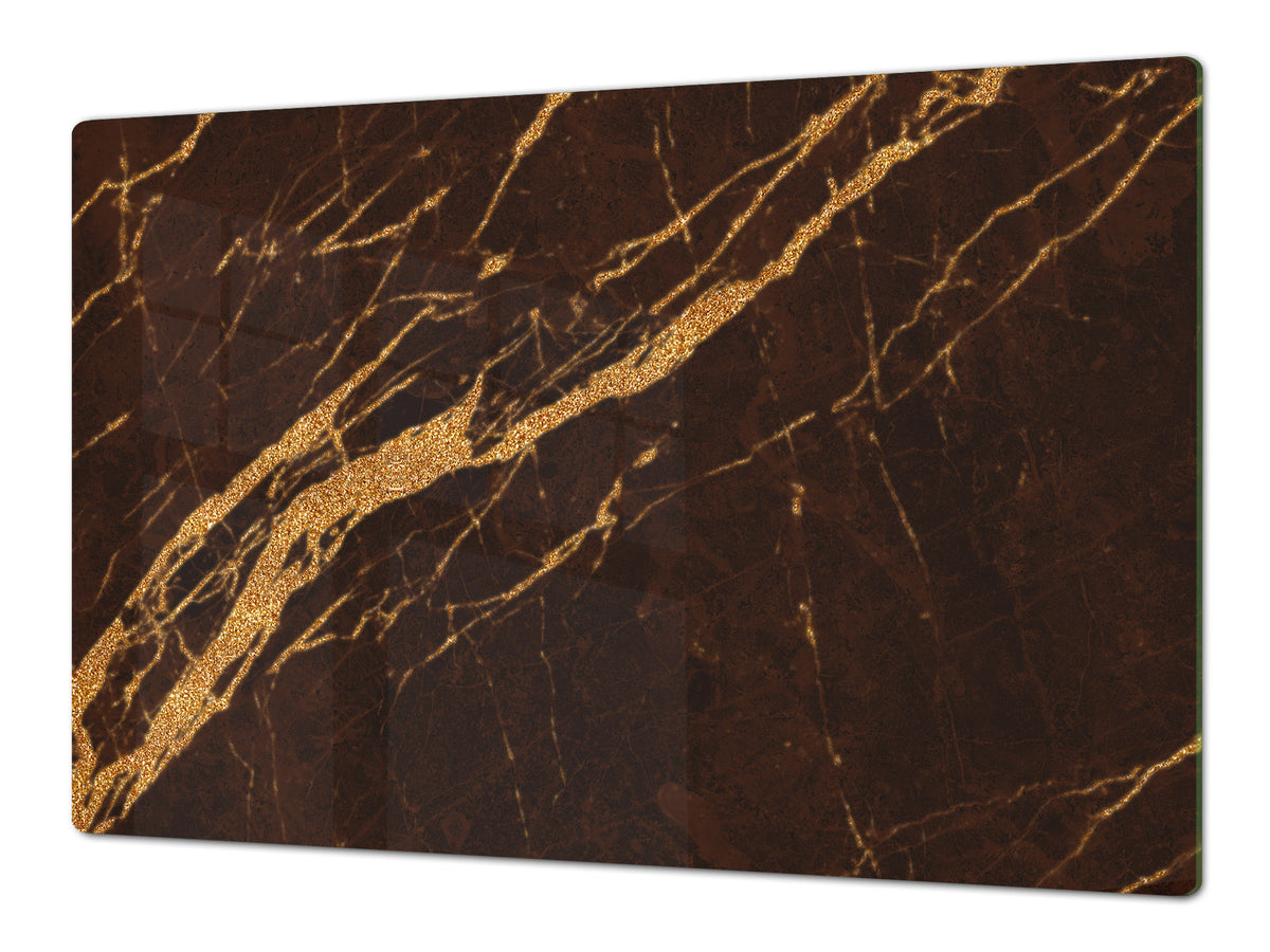 UNIQUE Tempered GLASS Kitchen Board – Impact & Scratch Resistant Cooktop cover DD32 Marbles 2 Series: Abstract brown