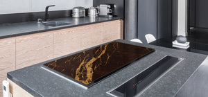 UNIQUE Tempered GLASS Kitchen Board – Impact & Scratch Resistant Cooktop cover DD32 Marbles 2 Series: Abstract brown