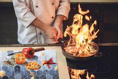 ENORMOUS  Tempered GLASS Chopping Board - Induction Cooktop Cover DD36 Textures and tiles 2 Series: Golden-blue geometric abstraction