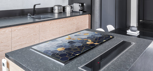 ENORMOUS  Tempered GLASS Chopping Board - Induction Cooktop Cover DD36 Textures and tiles 2 Series: Golden-blue geometric abstraction