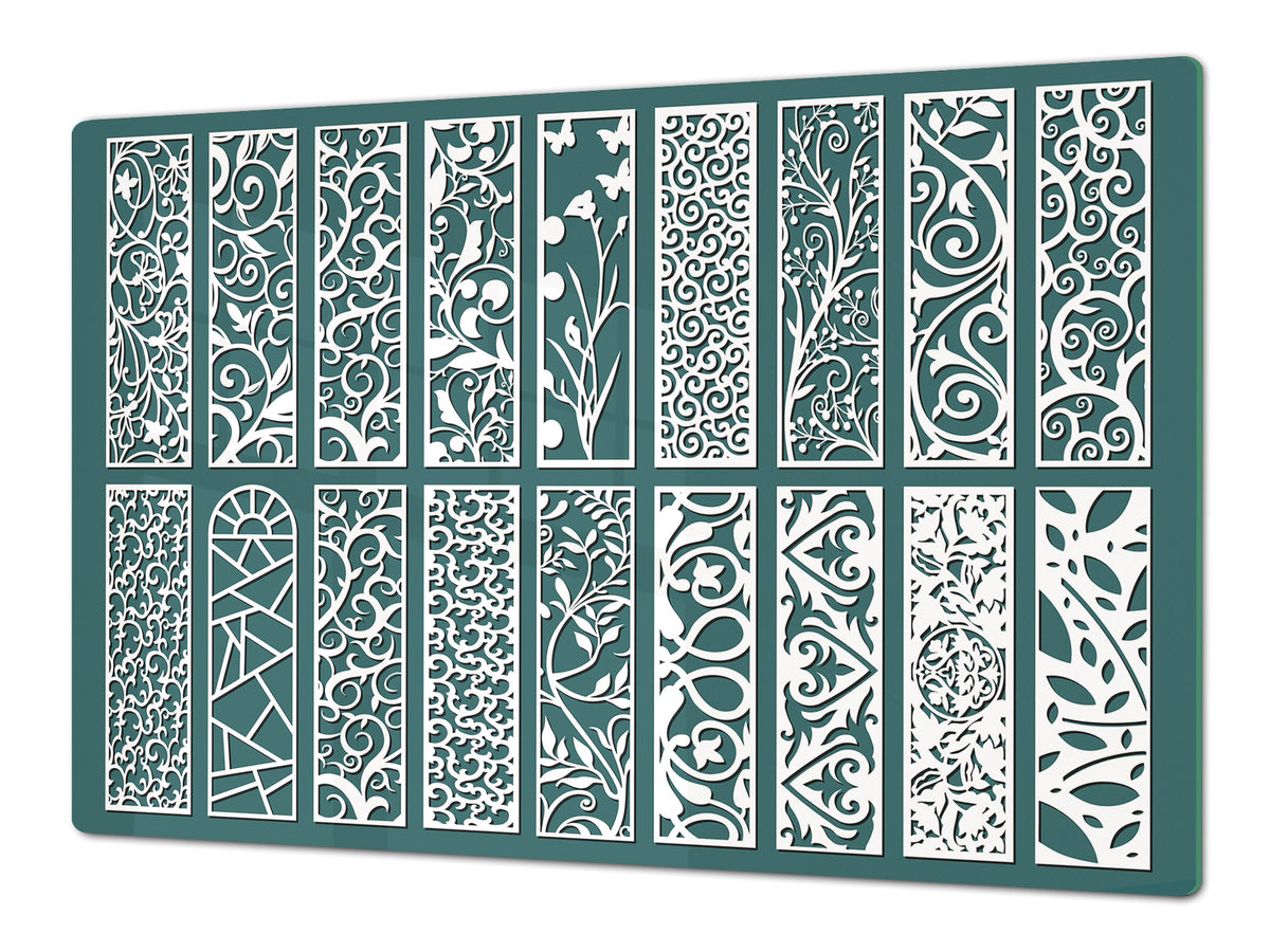 HUGE Cutting Board – Worktop saver and Pastry Board – Glass Kitchen Board DD37 Vintage leaves and patterns Series: Abstract design pattern