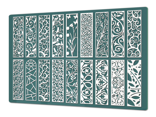 HUGE Cutting Board – Worktop saver and Pastry Board – Glass Kitchen Board DD37 Vintage leaves and patterns Series: Abstract design pattern