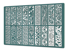 HUGE Cutting Board – Worktop saver and Pastry Board – Glass Kitchen Board DD37 Vintage leaves and patterns Series: Abstract design pattern