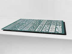 HUGE Cutting Board – Worktop saver and Pastry Board – Glass Kitchen Board DD37 Vintage leaves and patterns Series: Abstract design pattern