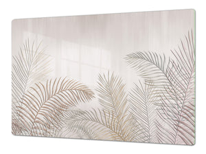 HUGE Cutting Board – Worktop saver and Pastry Board – Glass Kitchen Board DD37 Vintage leaves and patterns Series: Tropical palm leaves