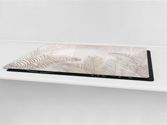 HUGE Cutting Board – Worktop saver and Pastry Board – Glass Kitchen Board DD37 Vintage leaves and patterns Series: Tropical palm leaves