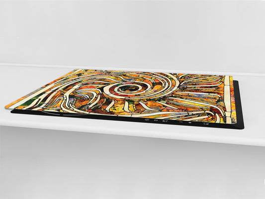 ENORMOUS  Tempered GLASS Chopping Board - Induction Cooktop Cover – SINGLE: 80 x 52 cm; DOUBLE: 40 x 52 cm; DD43 Abstract Graphics Series: Colourful fragmentation