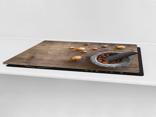 BIG KITCHEN BOARD & Induction Cooktop Cover – Glass Pastry Board - Food series DD16 Nuts in a mortar 2