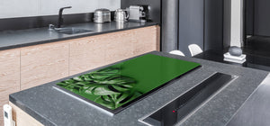 BIG KITCHEN BOARD & Induction Cooktop Cover – Glass Pastry Board – SINGLE: 80 x 52 cm (31,5” x 20,47”); DOUBLE: 40 x 52 cm (15,75” x 20,47”); DD41 Tropical Leaves Series: Green monstera deliciosa