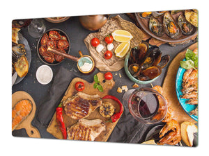 BIG KITCHEN BOARD & Induction Cooktop Cover – Glass Pastry Board - Food series DD16 Seafood 2