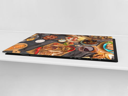 BIG KITCHEN BOARD & Induction Cooktop Cover – Glass Pastry Board - Food series DD16 Seafood 2