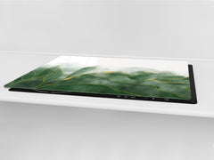 Gigantic Worktop saver and Pastry Board - Tempered GLASS Cutting Board DD21 Marbles 1 Series: Green marble leaves