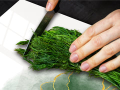 Gigantic Worktop saver and Pastry Board - Tempered GLASS Cutting Board DD21 Marbles 1 Series: Green marble leaves
