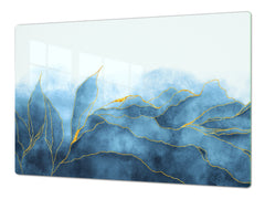 Gigantic Worktop saver and Pastry Board - Tempered GLASS Cutting Board DD21 Marbles 1 Series: Blue marble leaves