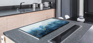 Gigantic Worktop saver and Pastry Board - Tempered GLASS Cutting Board DD21 Marbles 1 Series: Blue marble leaves