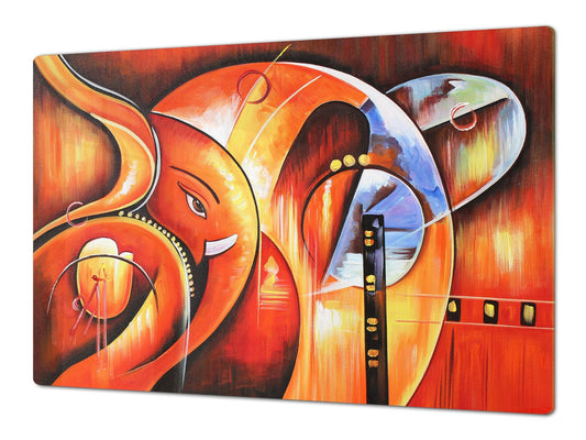 ENORMOUS  Tempered GLASS Chopping Board - Induction Cooktop Cover – SINGLE: 80 x 52 cm; DOUBLE: 40 x 52 cm; DD43 Abstract Graphics Series: Ethnic abstraction