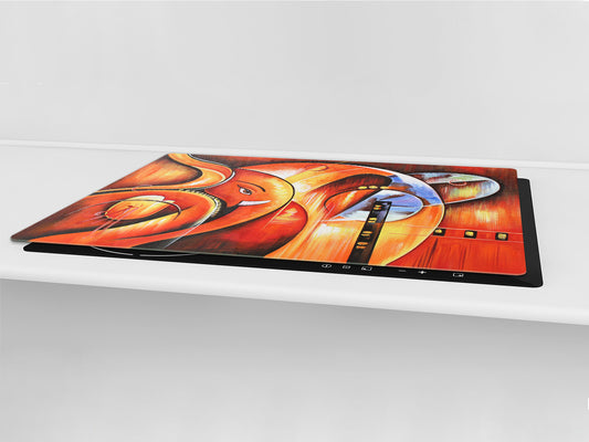 ENORMOUS  Tempered GLASS Chopping Board - Induction Cooktop Cover – SINGLE: 80 x 52 cm; DOUBLE: 40 x 52 cm; DD43 Abstract Graphics Series: Ethnic abstraction