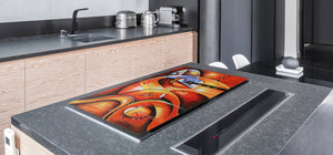 ENORMOUS  Tempered GLASS Chopping Board - Induction Cooktop Cover – SINGLE: 80 x 52 cm; DOUBLE: 40 x 52 cm; DD43 Abstract Graphics Series: Ethnic abstraction