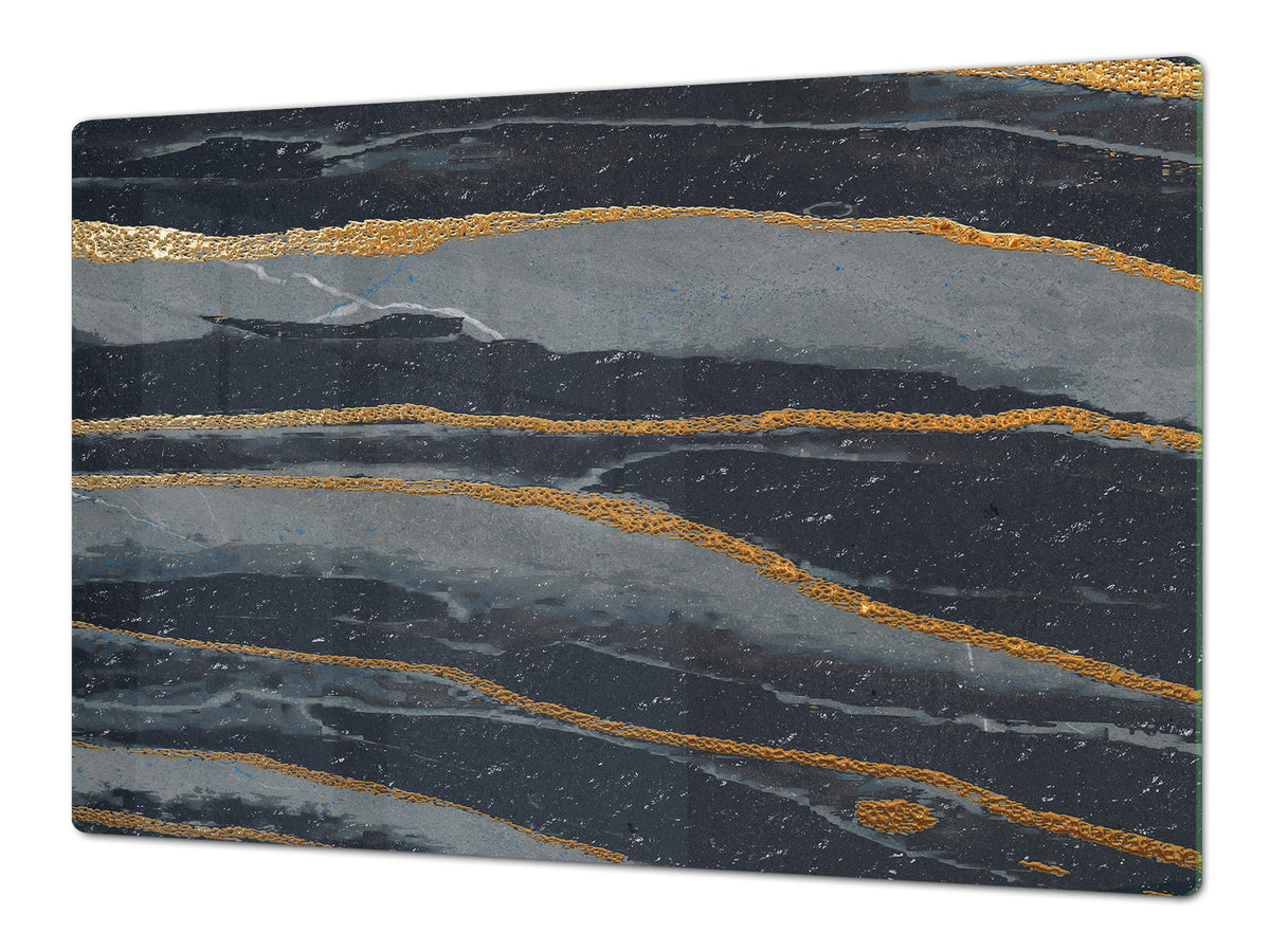 HUGE TEMPERED GLASS COOKTOP COVER – Glass Cutting Board and Worktop Saver DD33 Colourful abstractions Series: Dark-blue marble